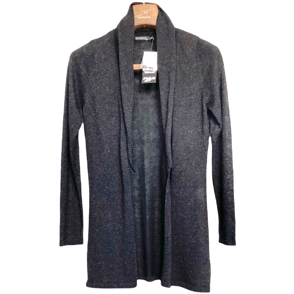 XS•NWT•GEORGE•NINJA BLACK LIGHTWEIGHT SPARKLY OPEN KNIT CARDIGAN•